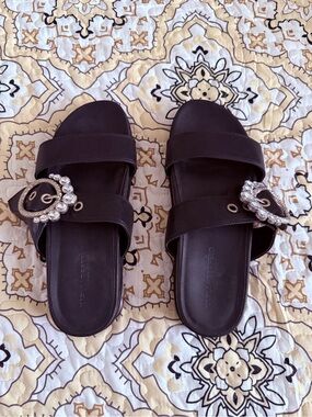 Karl Lagerfeld Paris Black Leather Embellished Sandals  Brinda Size 8 worn once